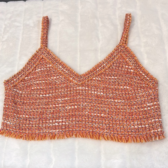 Maje Tops - NWOT Maje Orange Knitted Tweed Crop Top